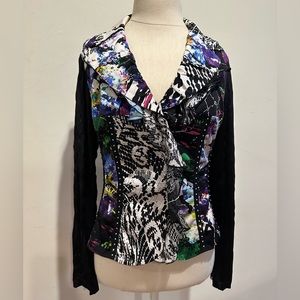 Alberto Makali Silk Abstract Snake Print Bedazzled Studded Jacket Sz S